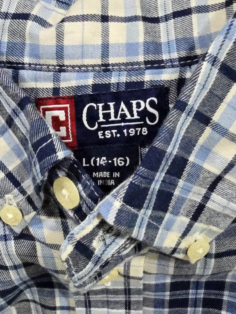 Chaps Ralph Lauren Kids Blue and White Plaid Button-Down Shirt Sz L 14-16 NWT